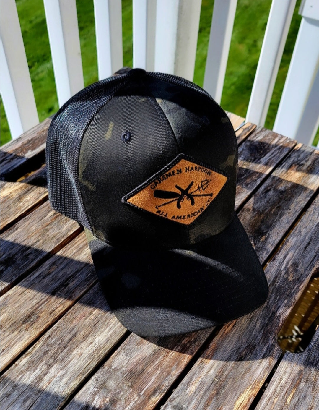 Black Multi-Cam Brushed Leather Hat